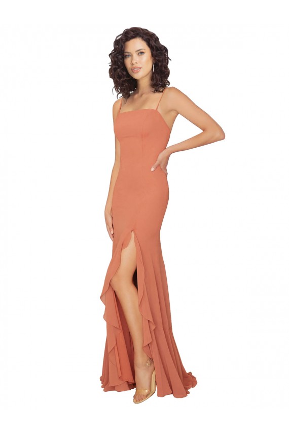 Square Neck Long Soft Chiffon Rosewood Sleeveless Bridesmaid Dress Darwin