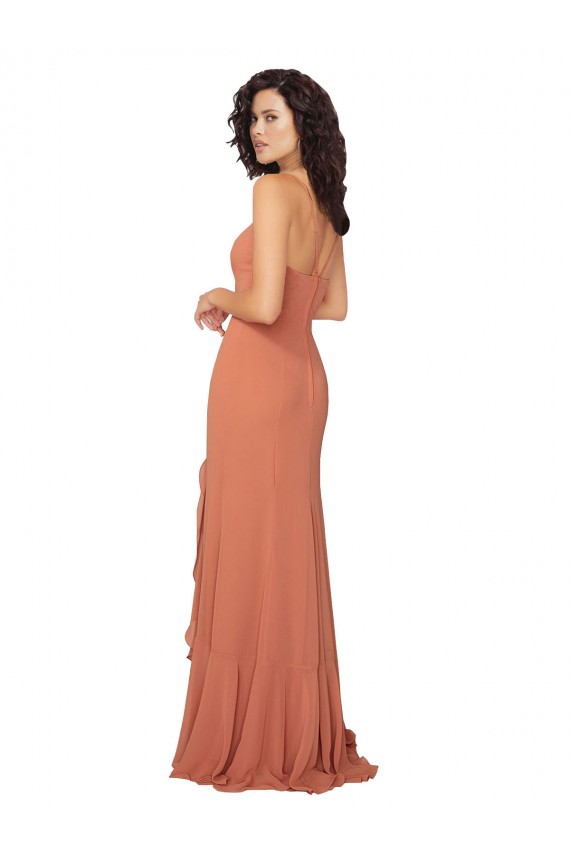 Square Neck Long Soft Chiffon Rosewood Sleeveless Bridesmaid Dress Darwin