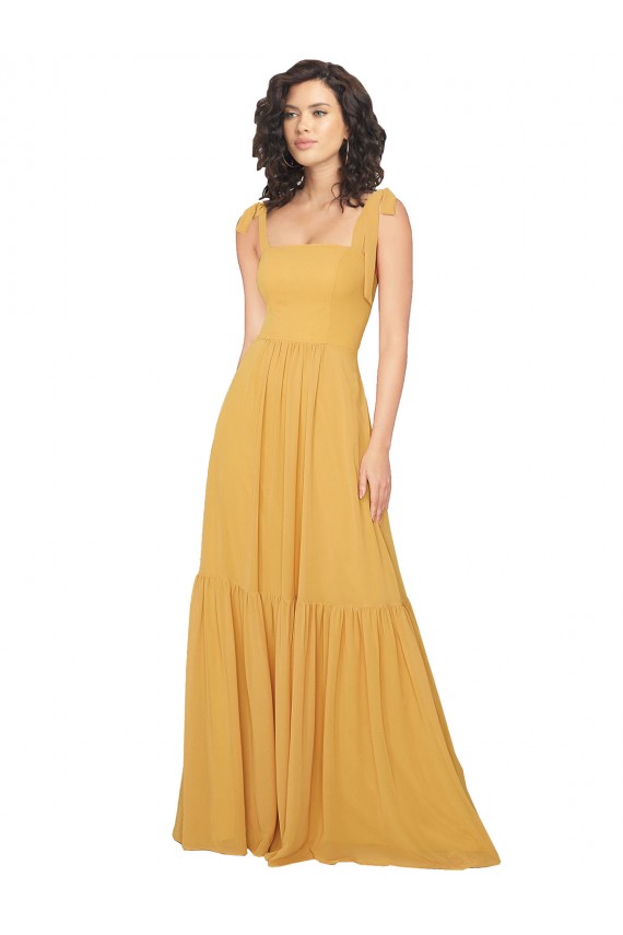 Square Neck Long Soft Chiffon Saffron Sleeveless Bridesmaid Dress Darwin