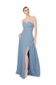 Strapless Long Chiffon Dusty Blue Sleeveless Bridesmaid Dress / Evening Dress Darwin