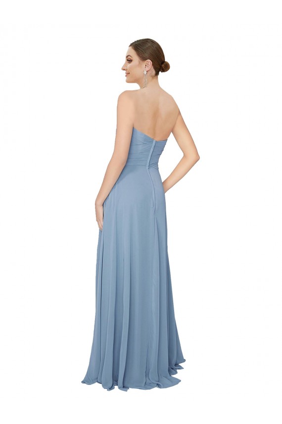 Strapless Long Chiffon Dusty Blue Sleeveless Bridesmaid Dress / Evening Dress Darwin