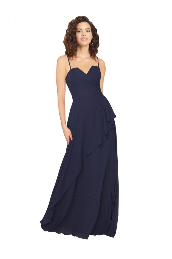 V-Neck Long Chiffon Dark Navy Sleeveless Bridesmaid Dress / Formal Dress Darwin