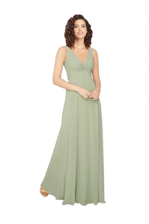 V-Neck Long Chiffon Sage Sleeveless Bridesmaid Dress / Evening Dress Darwin