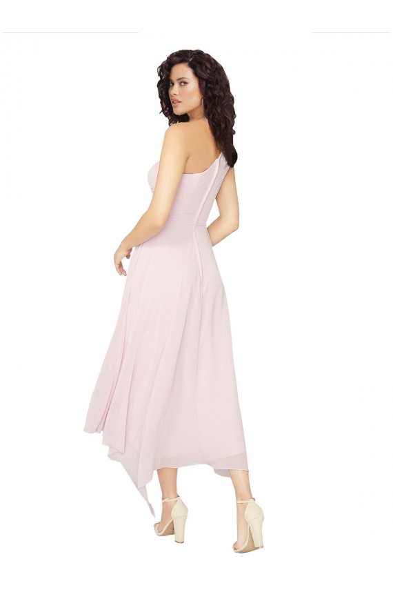 Strapless Midi Length Soft Chiffon Black Sleeveless High Low Bridesmaid Dress Darwin