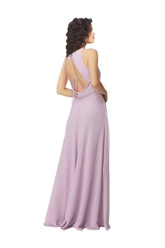 High Neck Long Soft Chiffon Pink Glow Sleeveless Bridesmaid Dress Darwin