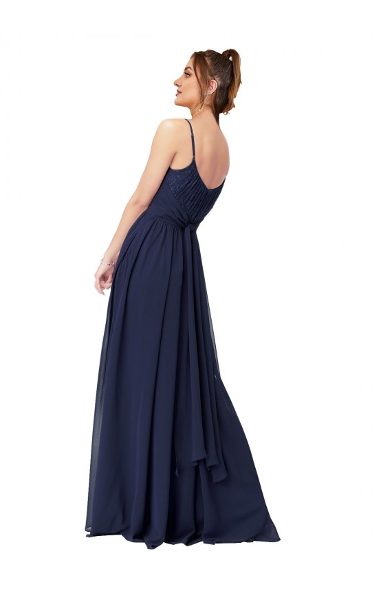 Scoop Neck Long Soft Chiffon & Lace Dark Navy Sleeveless Bridesmaid Dress Darwin