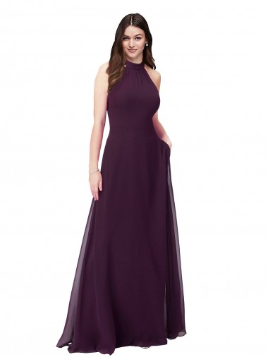 High Neck Long Soft Chiffon Grape Sleeveless Bridesmaid Dress Darwin