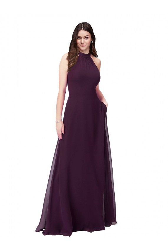 High Neck Long Soft Chiffon Grape Sleeveless Bridesmaid Dress Darwin