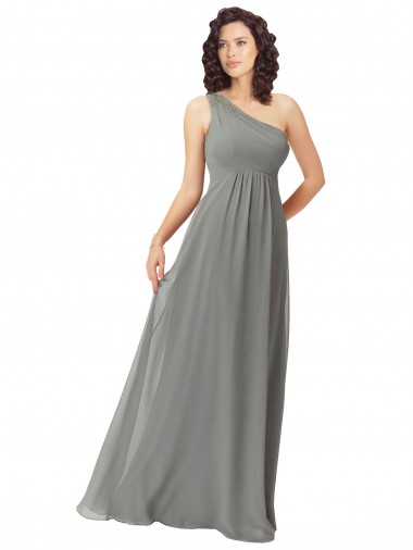 One Shoulder Long Soft Chiffon Wisteria Sleeveless Bridesmaid Dress Darwin
