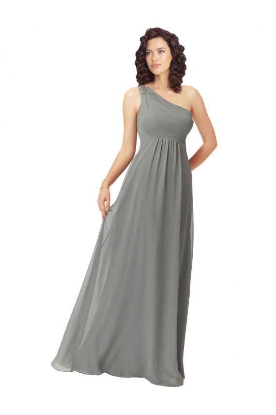 One Shoulder Long Soft Chiffon Wisteria Sleeveless Bridesmaid Dress Darwin