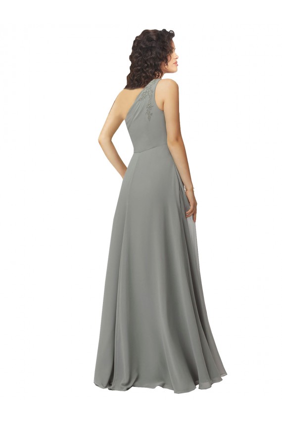 One Shoulder Long Soft Chiffon Wisteria Sleeveless Bridesmaid Dress Darwin