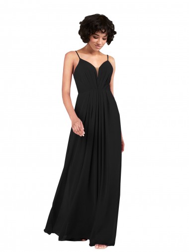 V-Neck Long Soft Chiffon Black Sleeveless Formal Evening Gown / Bridesmaid Dress Darwin