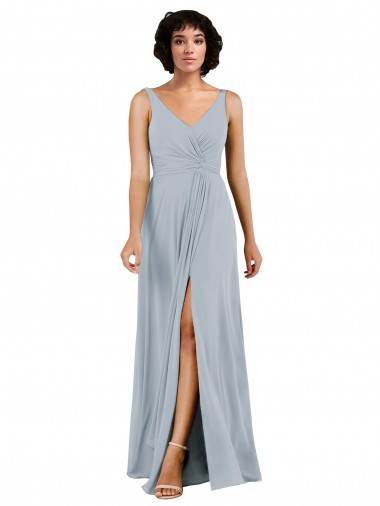 V-Neck Long Soft Chiffon Sea Glass Column Sleeveless Bridesmaid Dress Darwin