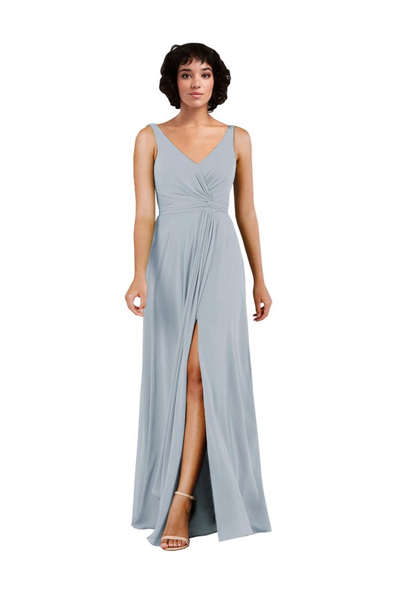 V-Neck Long Soft Chiffon Sea Glass Column Sleeveless Bridesmaid Dress Darwin