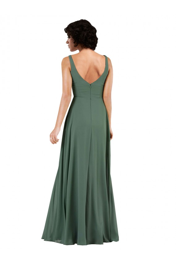 V-Neck Long Soft Chiffon Sea Glass Column Sleeveless Bridesmaid Dress Darwin