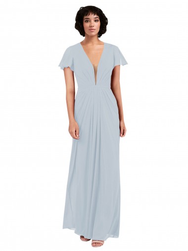 V-Neck Long Soft Chiffon Sea Glass Cap Sleeves Bridesmaid Dress / Formal Dress Darwin