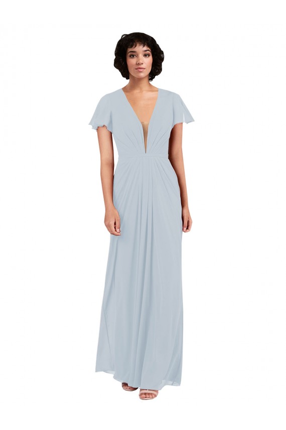 V-Neck Long Soft Chiffon Sea Glass Cap Sleeves Bridesmaid Dress / Formal Dress Darwin