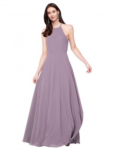 Halter Neck Long Chiffon Dark Lavender Sleeveless Bridesmaid Dress / Evening Dress Darwin