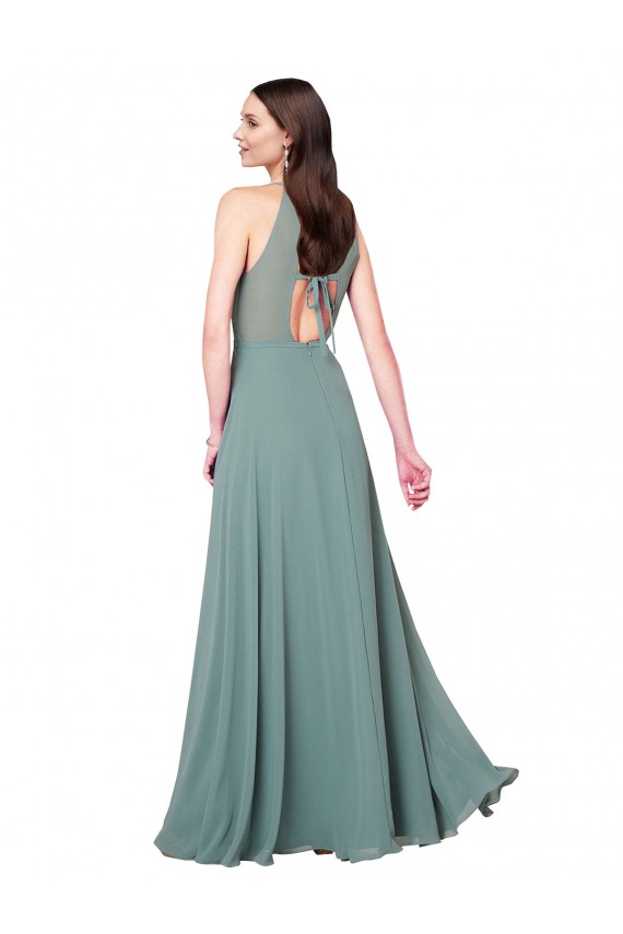 Halter Neck Long Chiffon Dark Lavender Sleeveless Bridesmaid Dress / Evening Dress Darwin