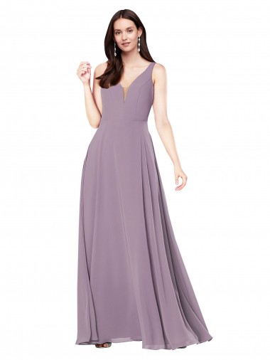 V-Neck Long Soft Chiffon Dark Lavender Sleeveless Formal Evening Gown / Bridesmaid Dress Darwin