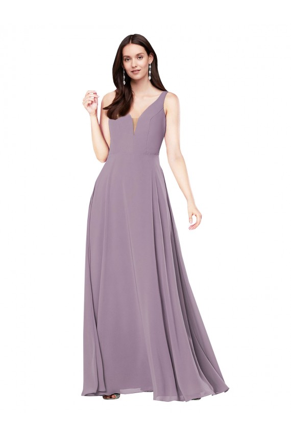 V-Neck Long Soft Chiffon Dark Lavender Sleeveless Formal Evening Gown / Bridesmaid Dress Darwin