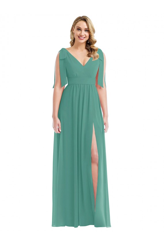 V-Neck Long Soft Chiffon Icelandic Silver Sleeveless Semi Formal Evening Dress / Bridesmaid Dress Darwin