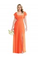 Square Neck Long Soft Chiffon Tangerine Tango Flutter Sleeves Semi Formal Evening Dress / Bridesmaid Dress Darwin