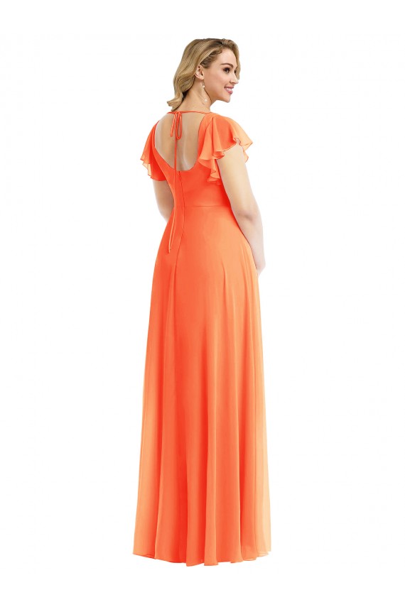 Square Neck Long Soft Chiffon Tangerine Tango Flutter Sleeves Semi Formal Evening Dress / Bridesmaid Dress Darwin