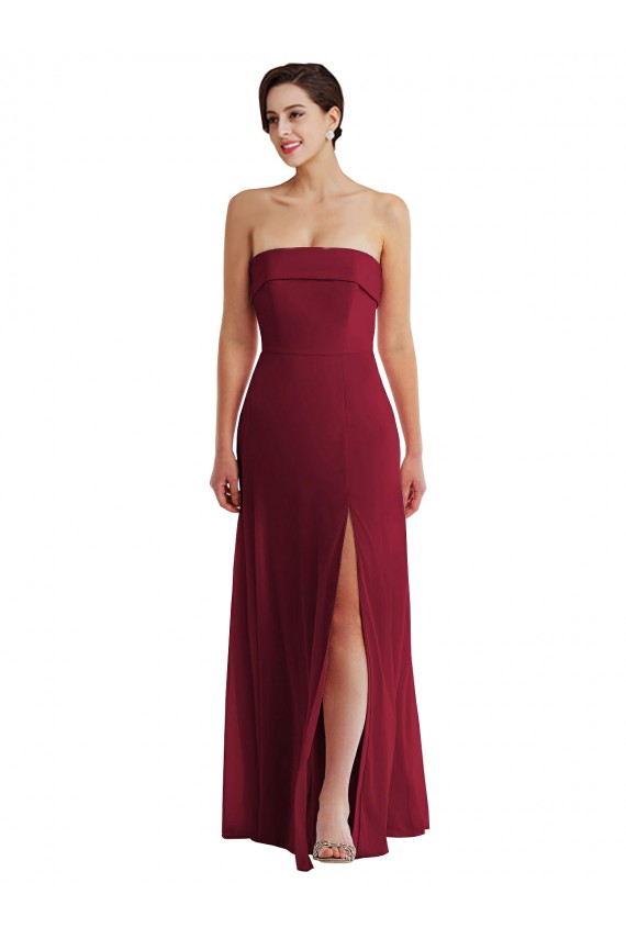 Strapless Long Soft Chiffon Burgundy Sleeveless Formal Evening Gown / Bridesmaid Dress Darwin