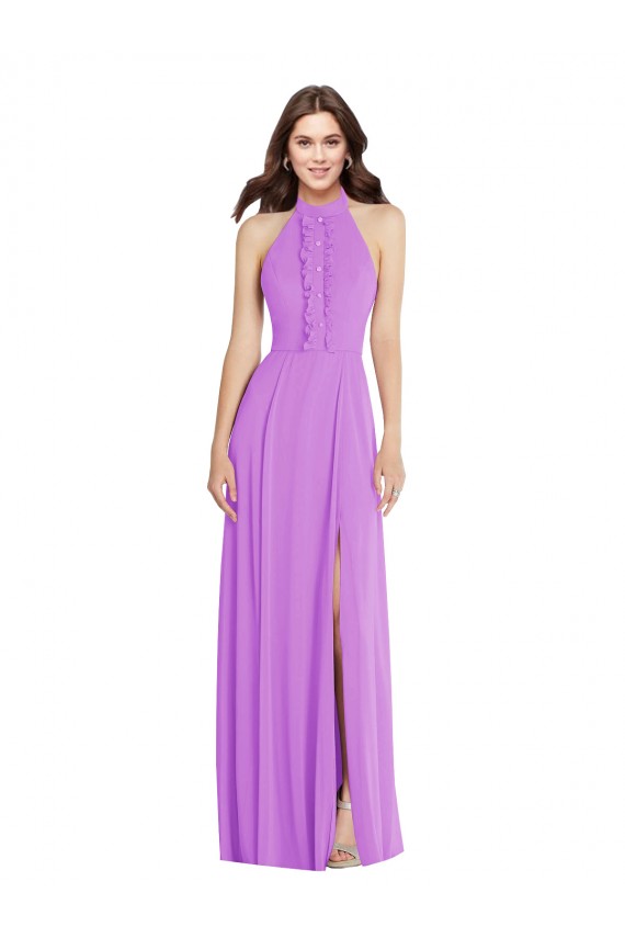 Halter Neck Long Soft Chiffon Violet Sleeveless Formal Evening Gown / Bridesmaid Dress Darwin