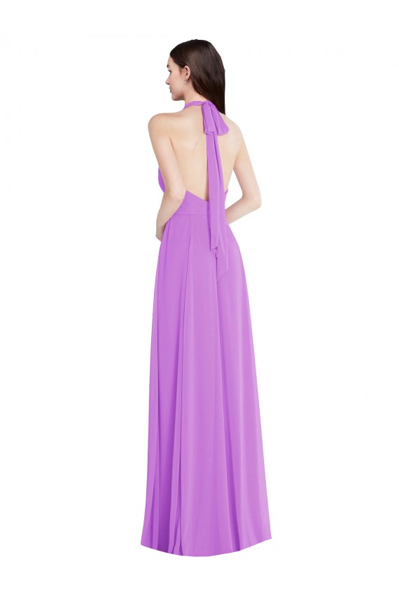 Halter Neck Long Soft Chiffon Violet Sleeveless Formal Evening Gown / Bridesmaid Dress Darwin