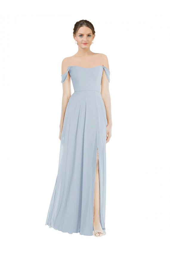 Off the Shoulder Long Soft Chiffon Sea Glass Flounce Sleeves Semi Formal Evening Dress / Bridesmaid Dress Darwin