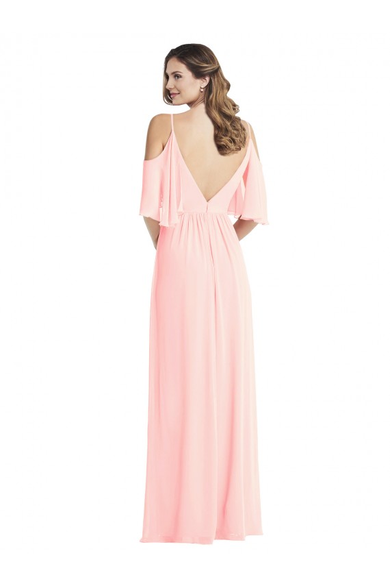 V-Neck Long Soft Chiffon Pink Cold Shoulder Semi Formal Evening Dress / Bridesmaid Dress Darwin
