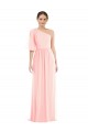 One Shoulder Long Soft Chiffon Pink Bell Sleeves Semi Formal Evening Dress / Bridesmaid Dress Darwin
