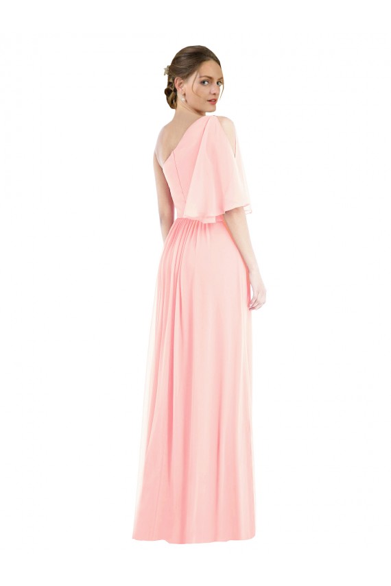 One Shoulder Long Soft Chiffon Pink Bell Sleeves Semi Formal Evening Dress / Bridesmaid Dress Darwin