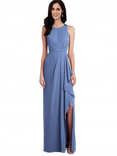 Jewel Neck Long Soft Chiffon Windsor Blue Sleeveless Bridesmaid Dress Darwin