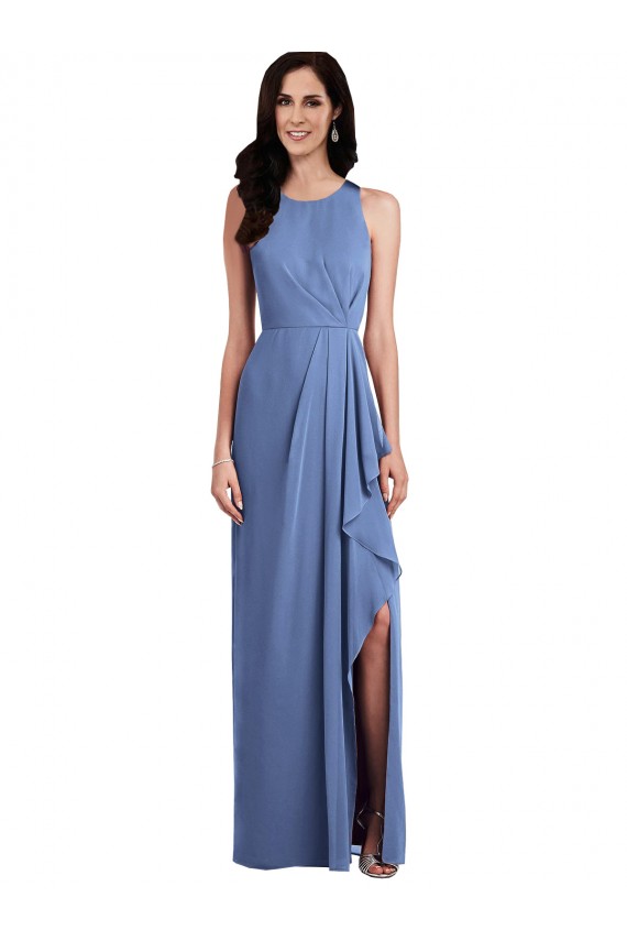 Jewel Neck Long Soft Chiffon Windsor Blue Sleeveless Bridesmaid Dress Darwin