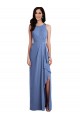 Jewel Neck Long Soft Chiffon Windsor Blue Sleeveless Bridesmaid Dress Darwin