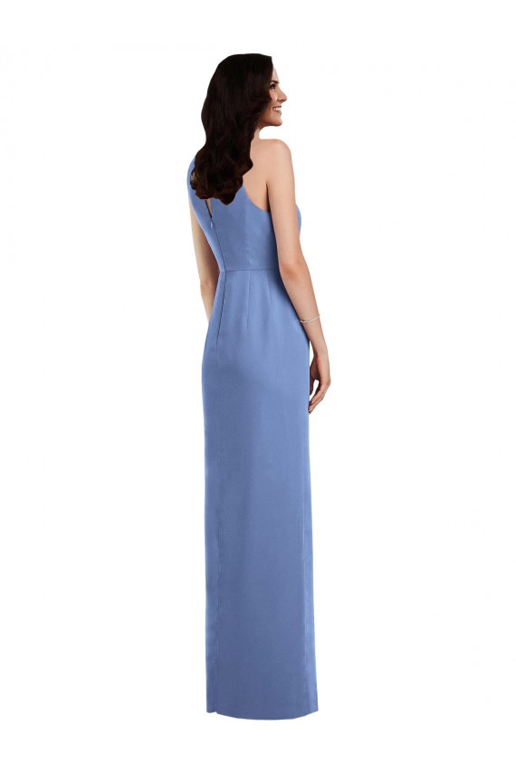 Jewel Neck Long Soft Chiffon Windsor Blue Sleeveless Bridesmaid Dress Darwin