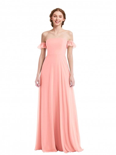 Off the Shoulder Long Soft Chiffon Salmon Flutter Sleeves Semi Formal Evening Dress / Bridesmaid Dress Darwin