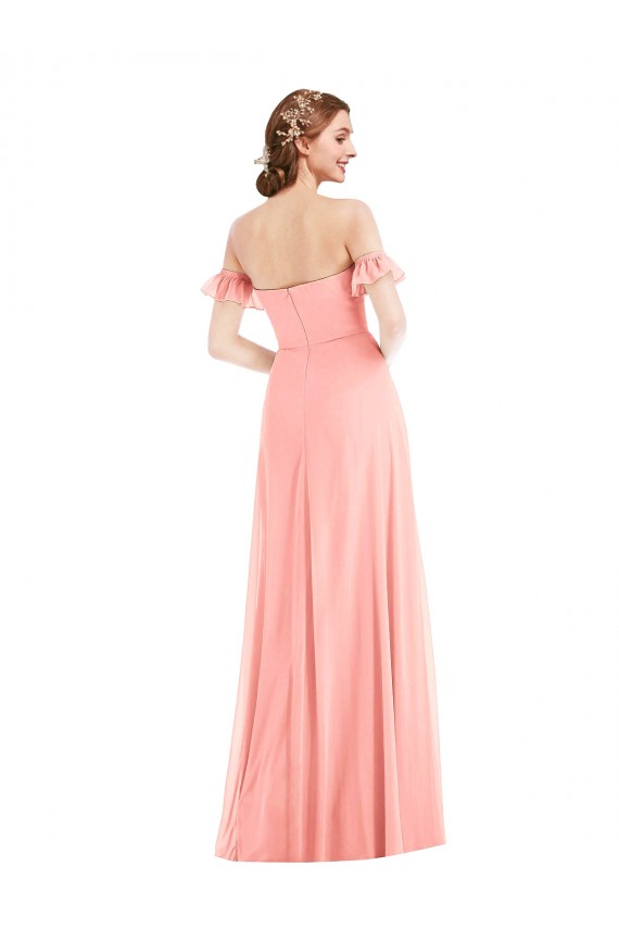 Off the Shoulder Long Soft Chiffon Salmon Flutter Sleeves Semi Formal Evening Dress / Bridesmaid Dress Darwin
