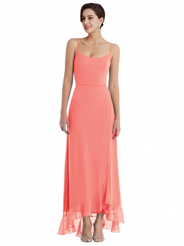 Scoop Neck Long Soft Chiffon Coral Sleeveless High Low Bridesmaid Dress Darwin