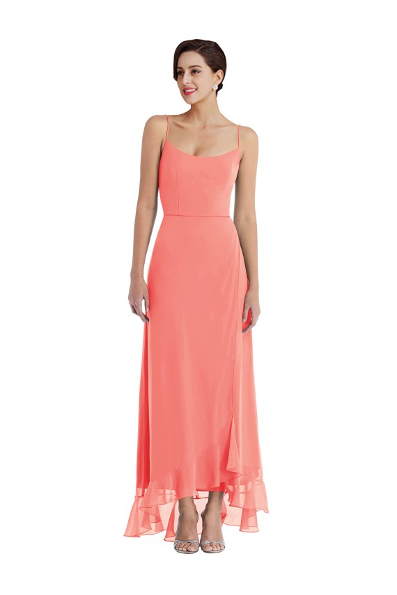 Scoop Neck Long Soft Chiffon Coral Sleeveless High Low Bridesmaid Dress Darwin