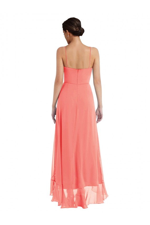 Scoop Neck Long Soft Chiffon Coral Sleeveless High Low Bridesmaid Dress Darwin