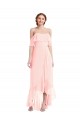 Off the Shoulder Long Soft Chiffon Pink Sleeveless High Low Bridesmaid Dress Darwin