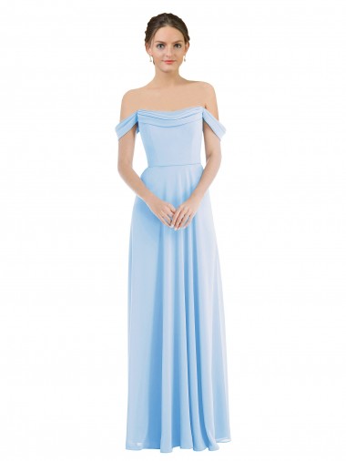 Off the Shoulder Long Soft Chiffon Light Sky Blue Sleeveless Formal Evening Gown / Bridesmaid Dress Darwin