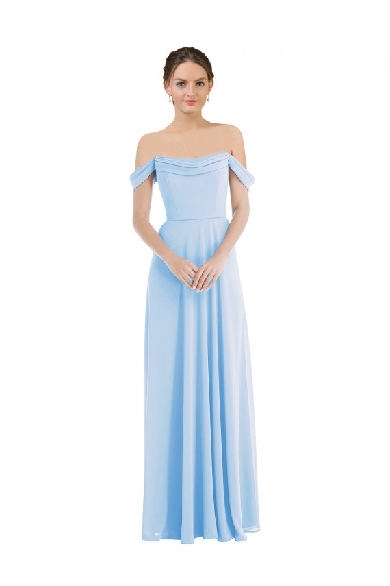 Off the Shoulder Long Soft Chiffon Light Sky Blue Sleeveless Formal Evening Gown / Bridesmaid Dress Darwin