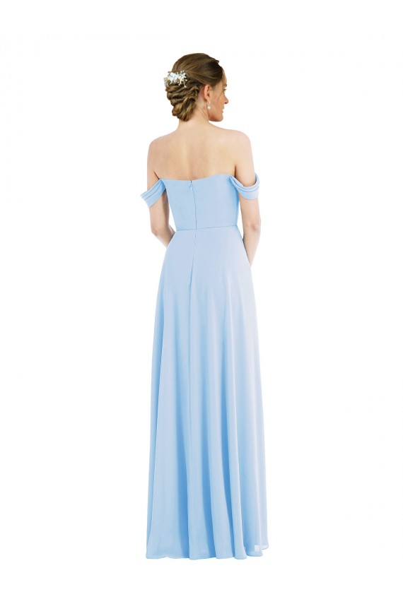 Off the Shoulder Long Soft Chiffon Light Sky Blue Sleeveless Formal Evening Gown / Bridesmaid Dress Darwin