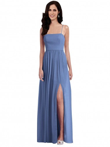 Spaghetti Straps Long Soft Chiffon Windsor Blue Sleeveless Semi Formal Evening Dress / Bridesmaid Dress Darwin
