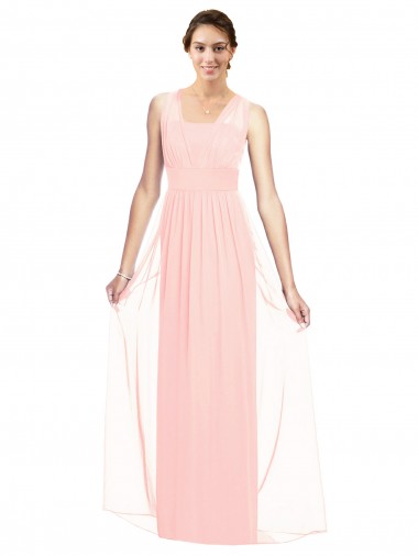 V-Neck Long Luxe Chiffon Pink Sleeveless Bridesmaid Dress Darwin